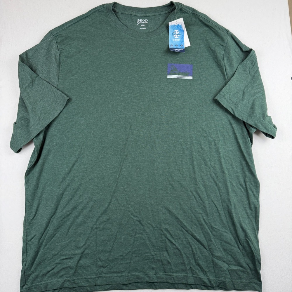 IZOD Saltwater Mens 2XB Big & Tall Green Soft Wash Crew Sailfish Graphic T-Shirt